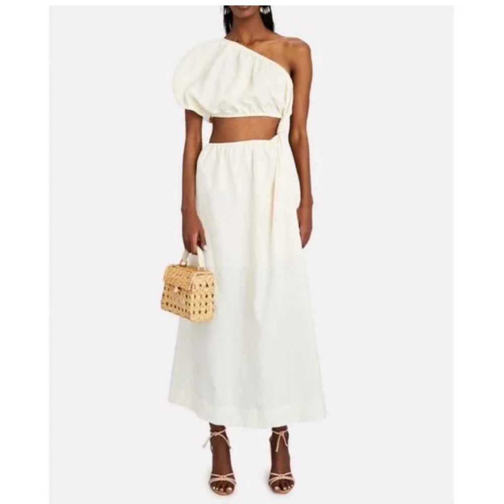 NEW Farm Rio Off White One Shoulder Cut Out Linen Blend Maxi Dress Size M